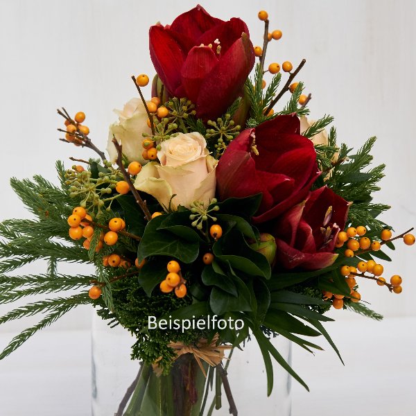 Strauß mit Amaryllis mit passenden Rosen Bild 1